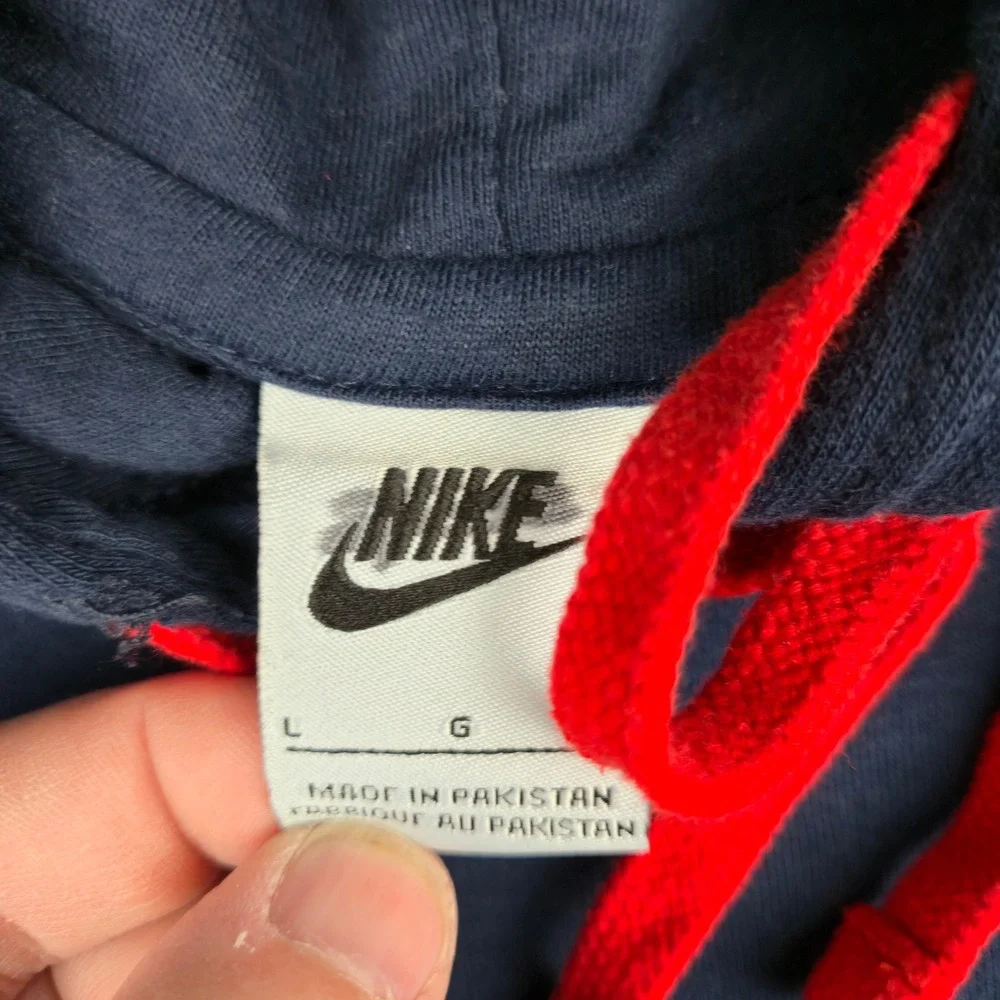 Nike Sportswear Mens Large Just Do It Hoodie Navy Blue Red Contrast Stitch‎